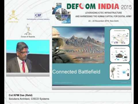 Col KPM Das (Retd), Solutions Architect, CISCO Systems makes a presentation on shaping communication vision for the digitized and connected battlefield 